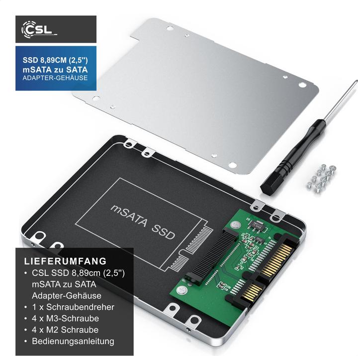 Produktbild CSL Festplattengehäuse, SSD 8,89cm (2,5) mSATA zu SATA Adapter, max. 7mm Einbauhöhe, Festplatten-Gehäuse
