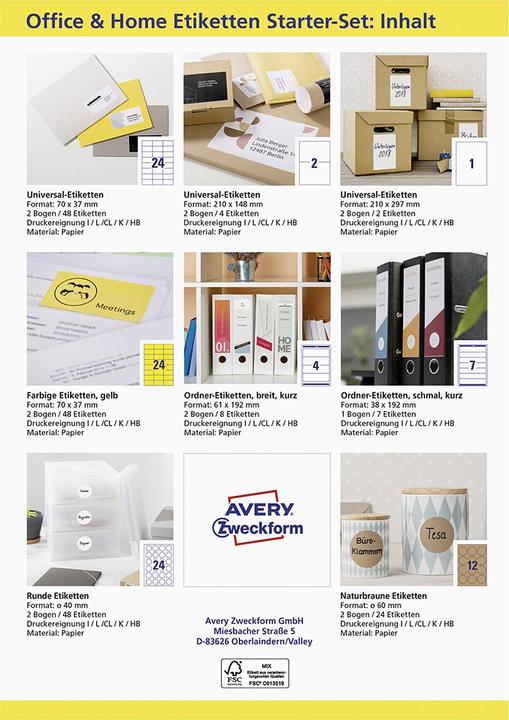 Produktbild Avery Hinweis-Etiketten Set 210 x 297 mm, Anzahl Blatt: 15 Blatt