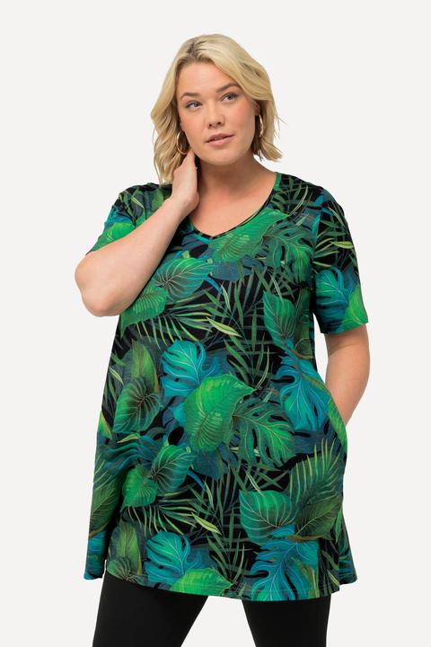 Produktbild Ulla Popken Longshirt, Blätter, A-Linie, V-Ausschnitt, Halbarm (68)