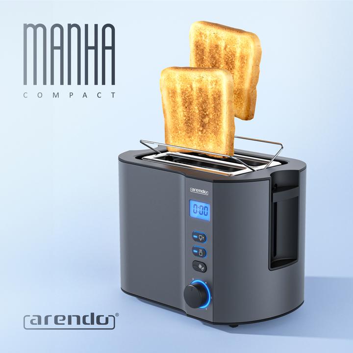 Produktbild Arendo Toaster Edelstahl 2 Scheiben Kurzschlitz, Brötchenaufsatz, Doppelwand, Display mit Restzeitanzeige