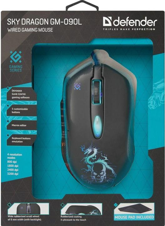 Produktbild Defender Sky Dragon 52090 (optisch, 3200 DPI, schwarz) (Kabelgebunden)