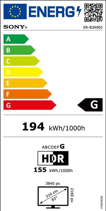 Energy Label Sony OLED XR-83A90J (83", A90J, OLED, 4K, 2021)