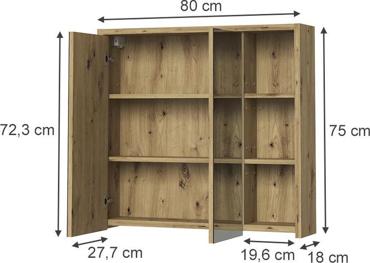 Produktbild Vicco Badspiegelschrank Viola, Cashmere/Artisan-Eiche, 80 x 75 cm (80 x 18 x 75 cm)