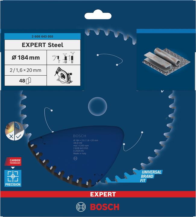 Immagine prodotto Bosch Professional Zubehör Lama circolare Expert per acciaio, 184 x 20 x 2,0 mm, 48