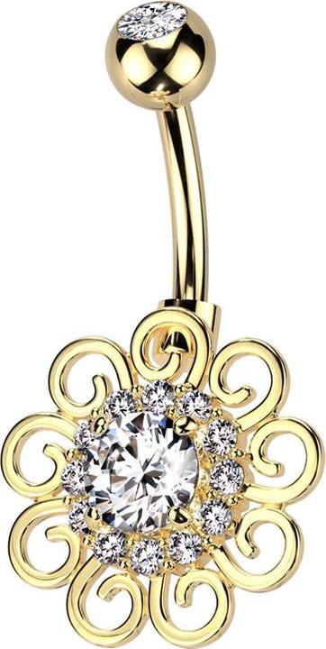 Immagine prodotto Star Piercing Banana placcata oro con cristallo a sfera placcato oro argento e cristalli a fiore argento (Ottone, Acciaio chirurgico 316L)