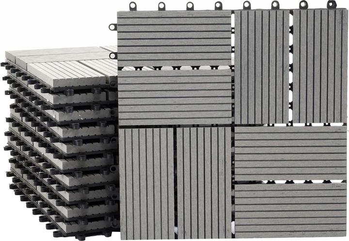 Immagine prodotto Swisshandel24 Piastrella WPC per pavimento Rodano, aspetto legno balcone/terrazzo, 11x ogni 30x30cm = 1mq (11 x, 30 x 30 cm)