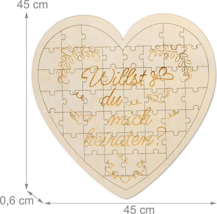 Produktbild Relaxdays - Herzpuzzle mit graviertem Spruch, Design: A, Hellbraun (49 Teile)