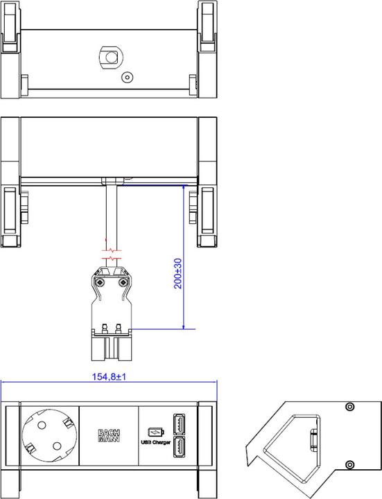 Actual product image Bachmann DESK2 ALU BLACK 1x earthing contact 1x USB charger GST18 (1 x, CEE 7/3)