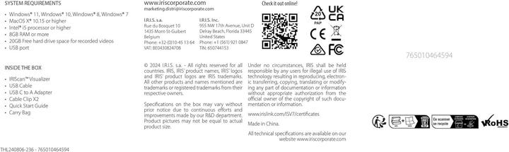 Valeurs nutritives et ingrédients Iris IRIScan Visualizer 7 (USB)