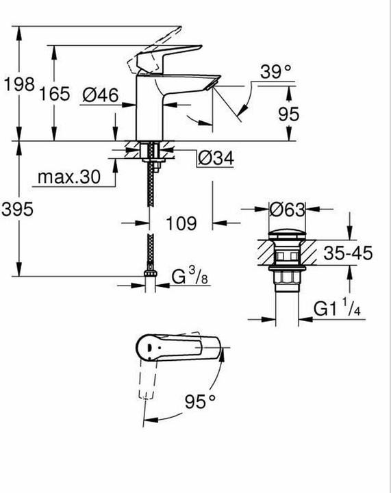Actual product image Grohe - Mat Zwarte wastafelmengkraan - Start S-size - Met waste