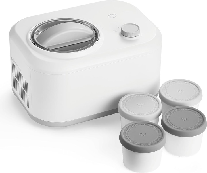 Deckel, Eismaschine, Eisbehälter, Rührteil, Spatel aus Kunststoff, 4x Eisbehälter 400 ml