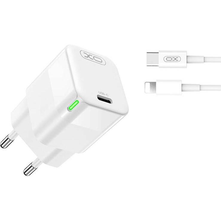 Thumbnail - xO Wandladegerät CE06 PD 30W 1x USB-C weiss + USB-C - Lightning Kabel (30 W), USB Ladegerät, Weiss