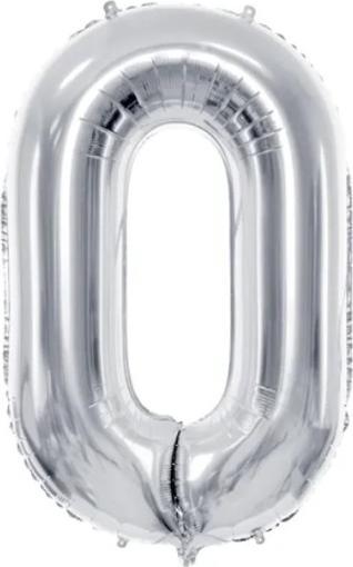 Partydeco Folieballon cijferballon 0 zilver - 86 cm/34" leeg (1 Pcs.)