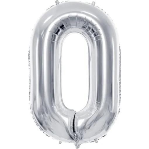 Partydeco Folienballon Zahlenballon 0 Silber - 86 cm/34" leer