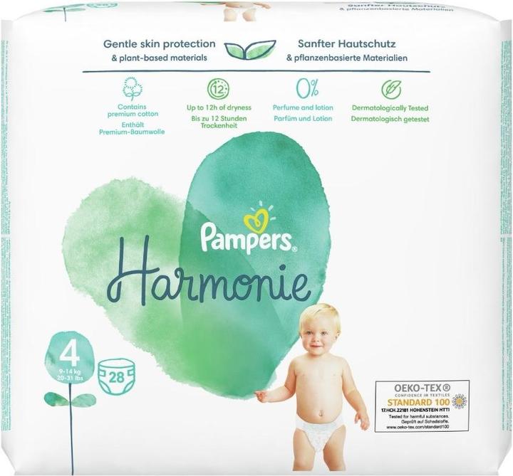 Image du produit Pampers Harmonie, taille 4, 28 couches, 9kg-14kg (Taille 4, 28 pièce(s))