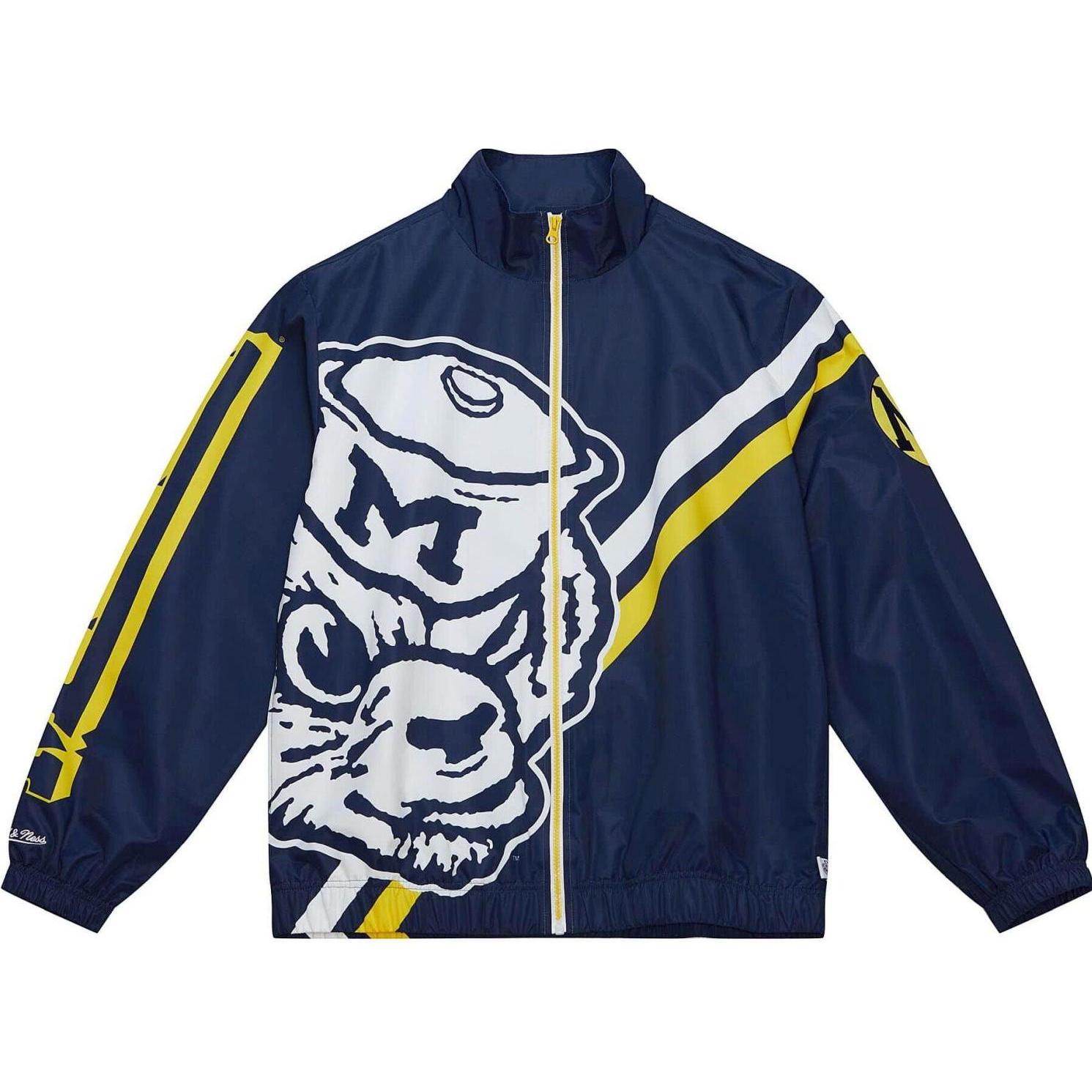 Mitchell & Ness, Herren, Jacke, M&N Exploded Logo Warm Up Jacke University of Michigan - XXL (XXL), Blau, XXL