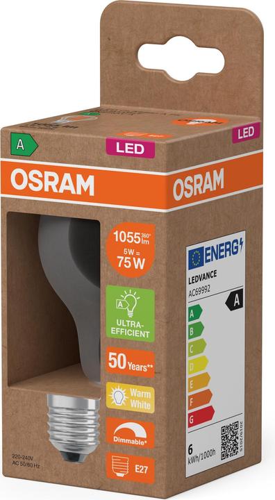Immagine prodotto Osram LED-Lampe Classic, dimmbar, E27, 5 W, 2700 K, EEK: A, 1055 lm, IP20, warmweiss (E27, 5 W, 1055 lm, 6 x, A)