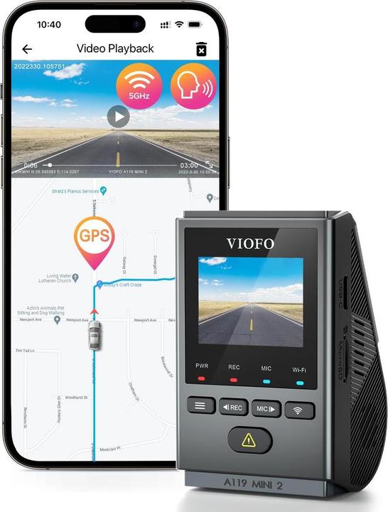 Image du produit Viofo A119 Mini 2 (Accéléromètre, Microphone intégré, Récepteur GPS, Vision nocturne, WiFi, QHD)
