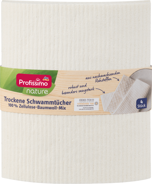 Image du produit dm Profissimo nature Chiffons éponges secs 100 % mélange cellulose-coton (4 pcs)