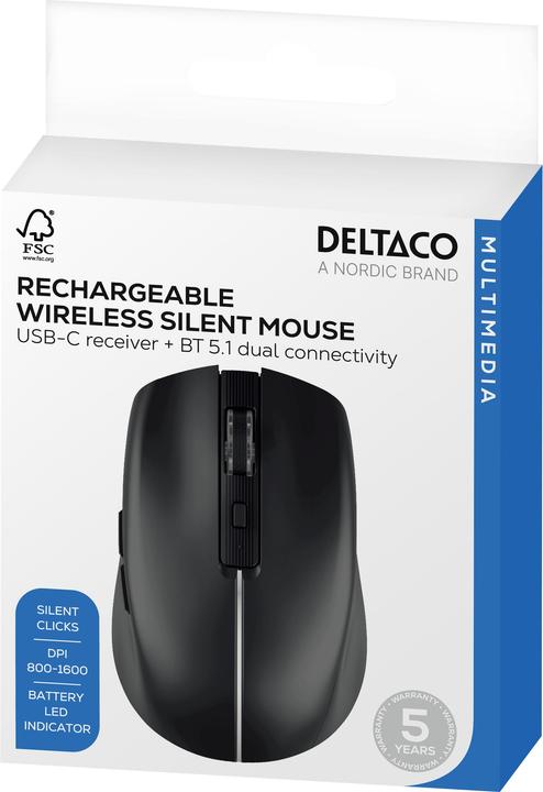 Immagine prodotto Deltaco Wireless Mouse - Gaming Mus - Optisk - 6 knapper - Sort (Senza fili)