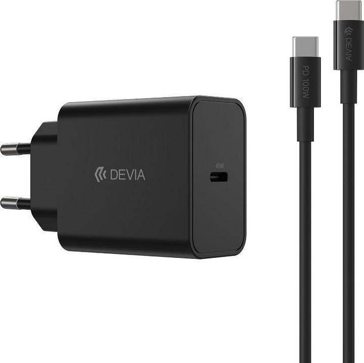 Produktbild Devia Wandladegerät Rocket PD 45W 1x USB-C schwarz+ Kabel USB-C - USB-C (45 W, 1 Port)