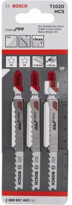 Produktbild Bosch Professional Zubehör PRO Plastics PP clean T102D Stichsägeblatt, 100 mm, 3-tlg.