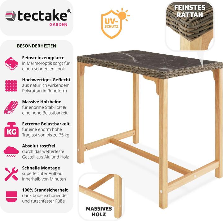 Immagine prodotto tectake Tavolo da bar in rattan Kutina 96 x 65 x 100 cm (96 cm)