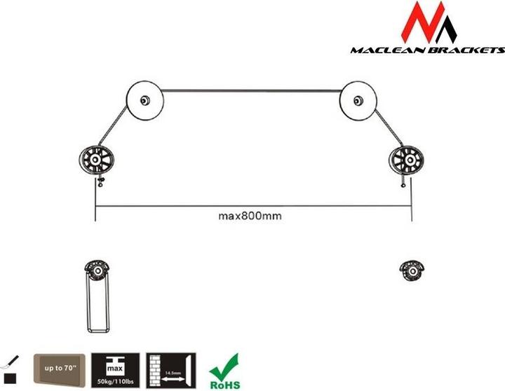 Immagine prodotto Maclean MC-557 - Supporto VESA per monitor/TV Ultraslim, 32-55", 50 kg (Muro, 70", 50 kg)
