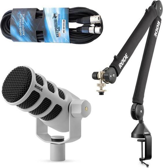 Produktbild RØDE Mikrofon Podmic USB Weiss mit PSA-1+ Stativ und Kabel