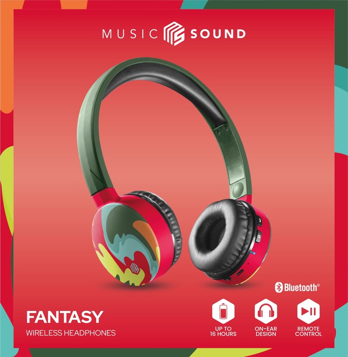 Produktbild Music Sound Music+Sound FANTASY Bluetooth-Kopfhörer grün/bunt on-ear Softtouch max.20h 1 (keine Geräuschunterdrückung, 16 h, Kabellos)