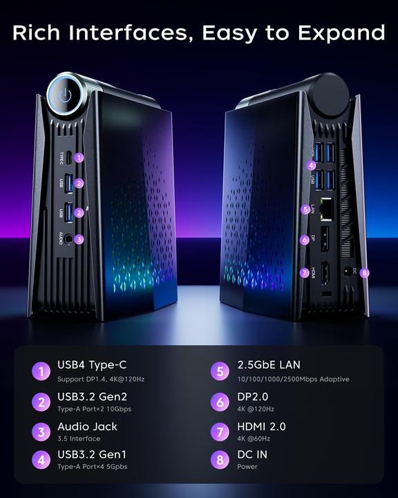 Immagine prodotto AceMagic Mini PC S3A mit Ryzen 7 8745HS, 3 Modi, WIFI6 (1000 GB, 32 GB, AMD Ryzen 7 8745H, Radeon 780M)