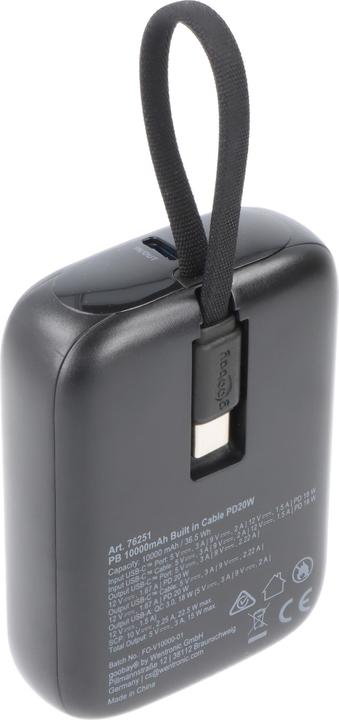 Actual product image Goobay Powerbank 10.000 mAh mit integriertem USB-C-Kabel (10000 mAh, 15 W, 37 Wh)