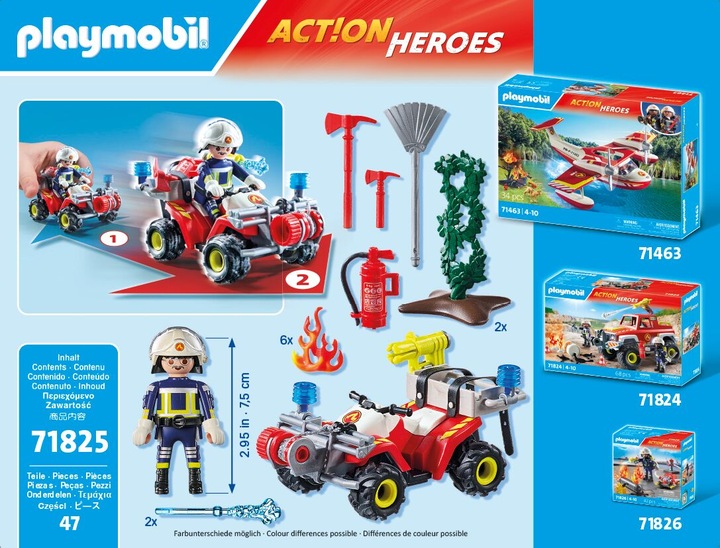 Actual product image Playmobil Quad fire brigade extinguishes hedge fire (71825, Playmobil Action Heroes)