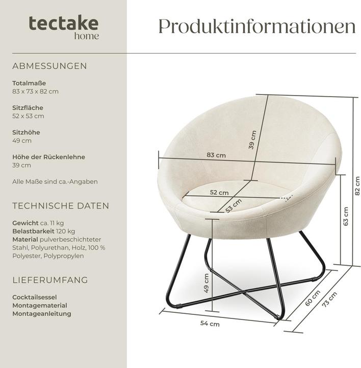 Immagine prodotto tectake poltrona cocktail Centera, imbottita, rotonda