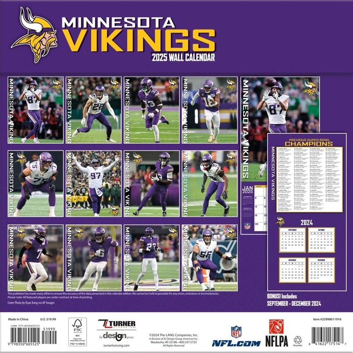 Actual product image NFL - Minnesota Vikings - 30.5 x 30.5 cm team wall calendar 2025 (30.5 x 30.5 cm, French, Italian, Spanish, German, English)