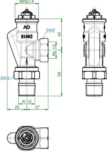 Actual product image Oventrop OV thermostatic valve series AV 9 M 30x1.5, PN 10, flow axial DN 15