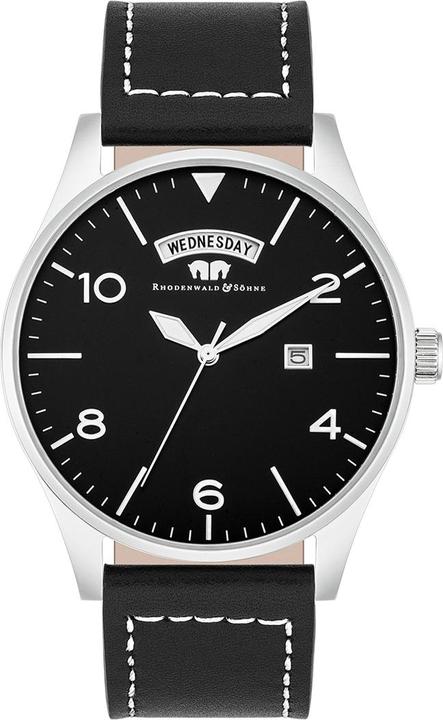 Produktbild Herren Quarzuhr Vintage Echtleder schwarz - 16418 (Chronograph, 42.90 mm)