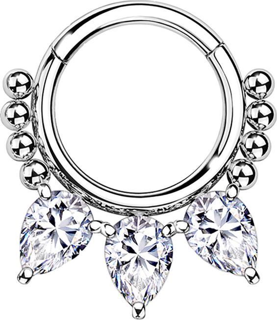 Produktbild Star Piercing Micro Segmentring klappbar silber Kugeln und drei tropfen Kristalle (ohne Messing, Chirurgenstahl 316L)