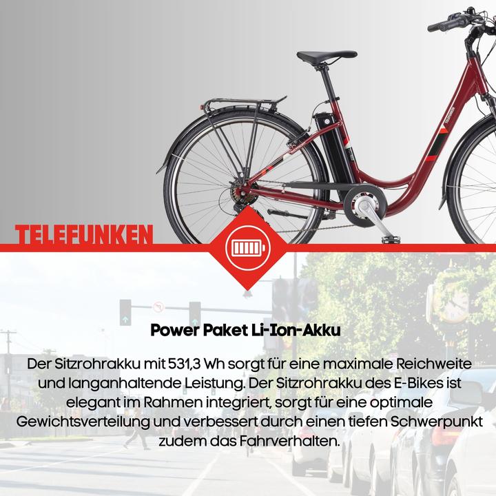 Actual product image Telefunken Multitalent RC822, City E-Bike, Motor power 250 W, Wheel size 28 ", Warranty 24 month(s), Red (48 cm)