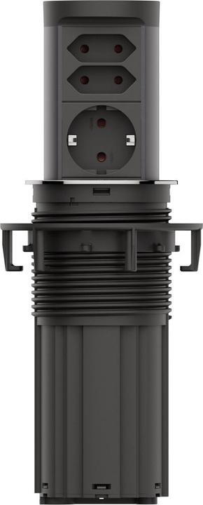 Actual product image Bachmann ELEVATOR 2 versenkbare Einbausteckdose 3-fach, 1x CEE7/3, 2x Euro, Edel... (3x, CEE 7/16, CEE 7/3, Type 13, Type 23, 2 m)