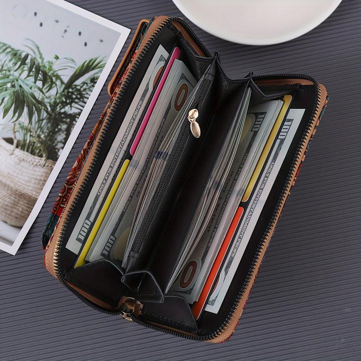 Image du produit Only-Bags.Store Bohemian Floral Pattern Wallet, Retro Vegan Leather Coin Purse, Crossbody Mobile Phone Bag