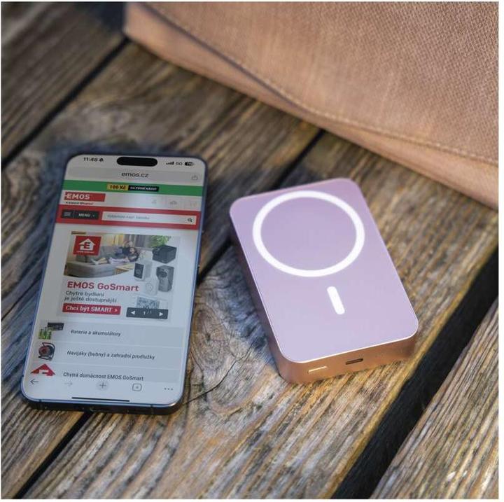 Actual product image Emos Powerbank WI 1046, 10 000 mAh, 20 W+Wireless, lachs (10000 mAh, 20 W, 38.50 Wh)
