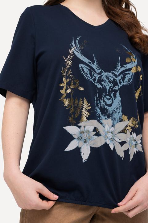 Immagine prodotto Ulla Popken T-shirt con design in tradizionale stile Tracht, scollo a V, mezze maniche e orlo elastico (58)