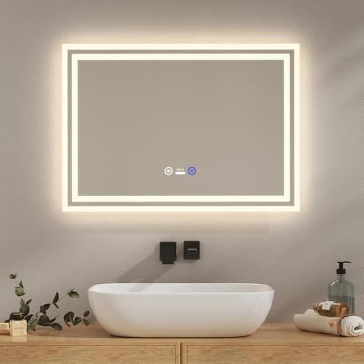 Productafbeelding Emke Motion Sensor LED Bathroom Mirror with Anti-Condensation and 3 Dimmable Light Colors (50 x 70 cm)