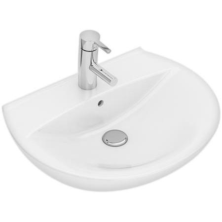 Geberit, Waschbecken, IFØ Ifö Spira-Waschtisch 57x43,5 cm mit gebogener Vorderkante, Überlauf und Hahnloch - für Bolzenm...