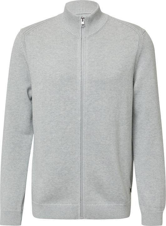 Produktbild s.Oliver Strickjacke Baumwoll-Strickjacke mit Stehkragen und Logo-Patch (M)