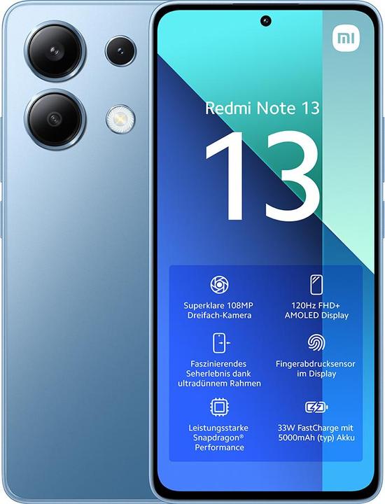 Produktbild Xiaomi Redmi Note 13 (256 GB, Ice Blue, 6.67", Hybrid Dual SIM, 108 Mpx, 4G)