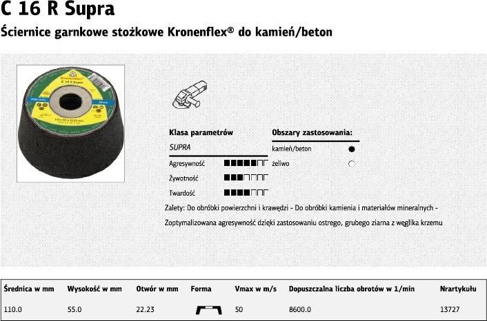 Image du produit Klingspor Meule C 16 R Supra Ø 110x22,23 mm (P16, P100)