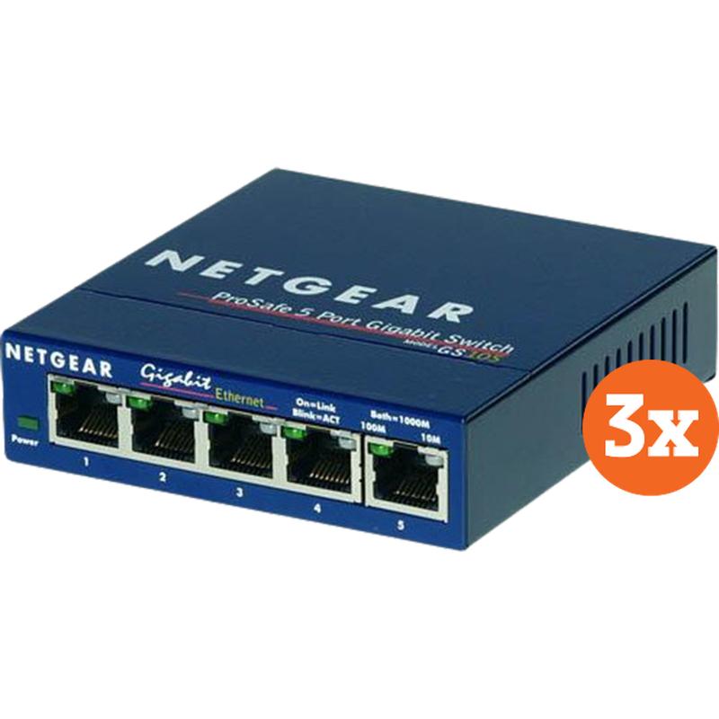 Netgear GS105 3-Pack (5 Ports), Netzwerk Switch