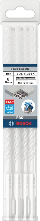 Actual product image Bosch Professional Zubehör BOSCH carbide hammer drill bit SDS-Plus-p5X length 210 mm drill bit ø 8 mm - 10 pieces (8 millimetres)